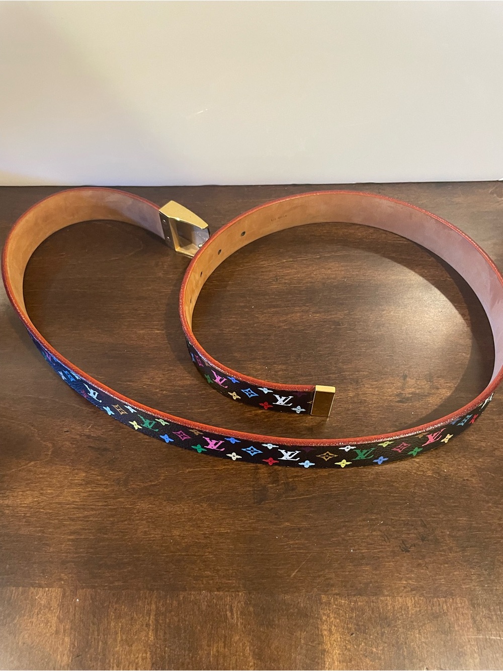 Louis Vuitton Multicolor Monogram Black Canvas Belt with Gold Buckle. Size 90/36 - Picture 7 of 10